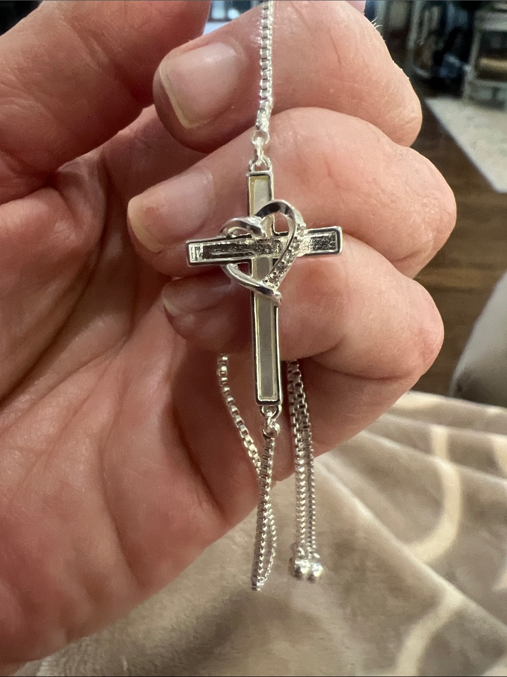 Silver tone Heart Cross Bracelet - adjustable